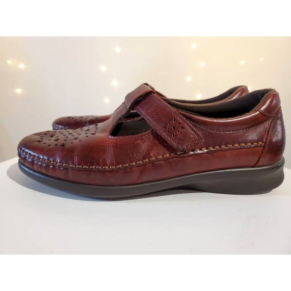 SAS Willow Cutout Leather Walnut Mary Jane Moccasin T-Strap Loafers Womens 8.5N - Picture 2 of 9